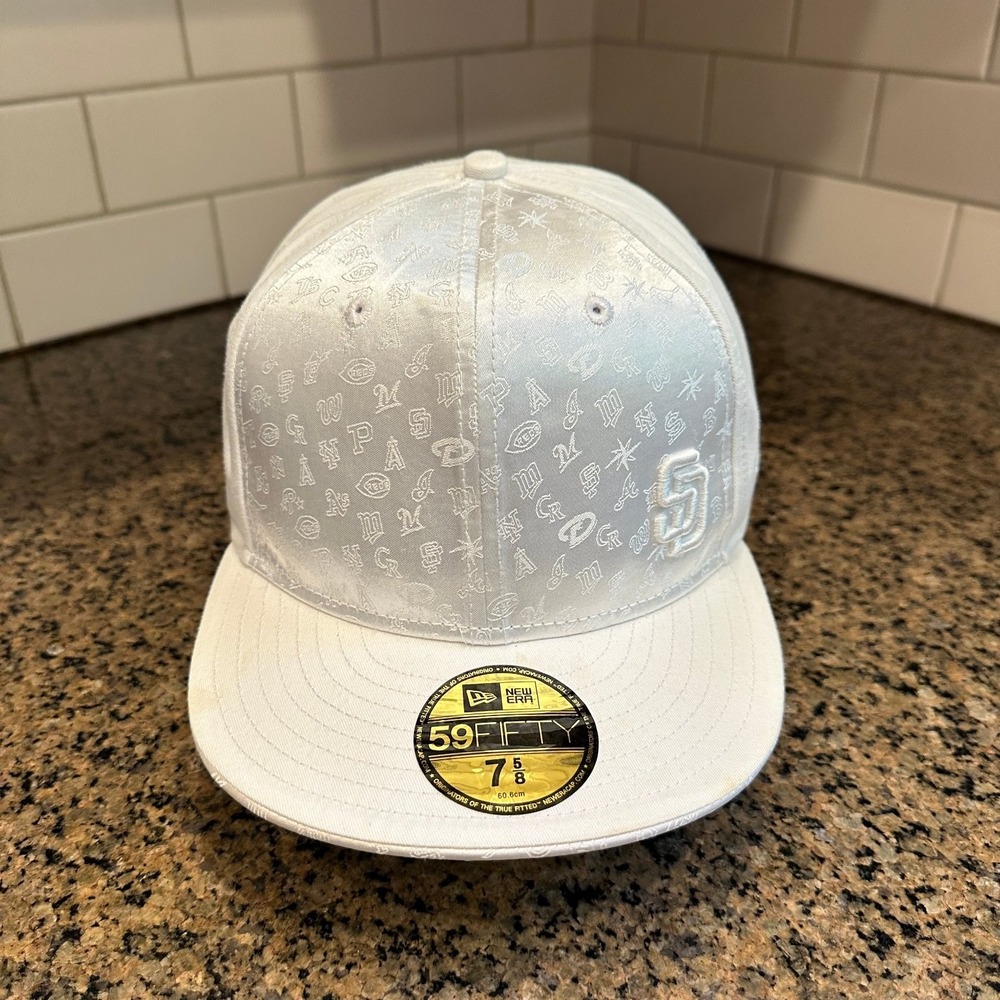 San Diego Padres New Era 59FIFTY Fitted Baseball Hat 7 5/8 White MLB New